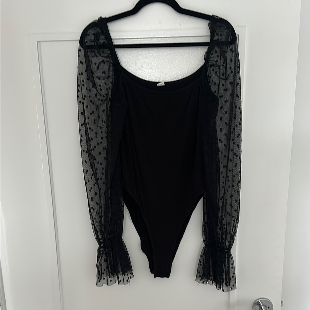 Elegant Black Sheer Sleeve Bodysuit